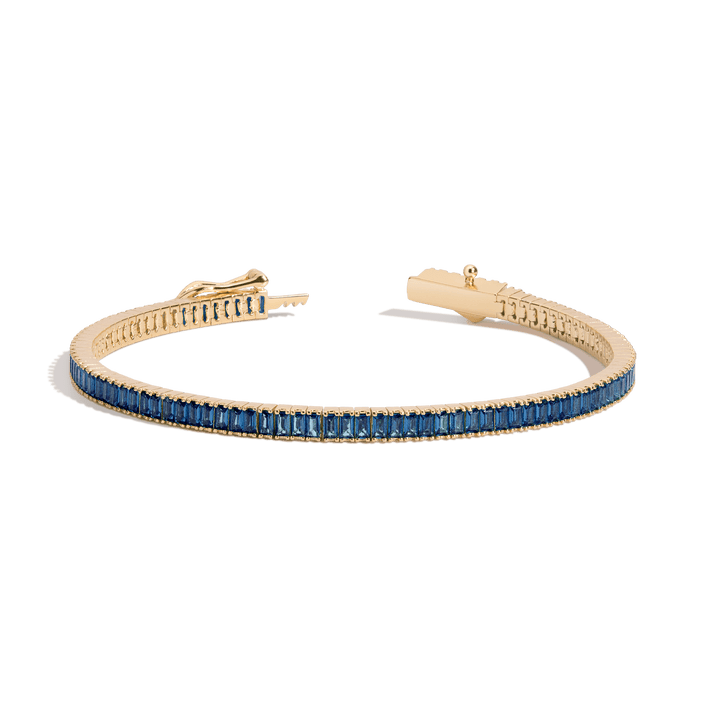 Blue Sapphire Baguette Tennis Bracelet Vermeil Yellow Gold  6.5in 7in First