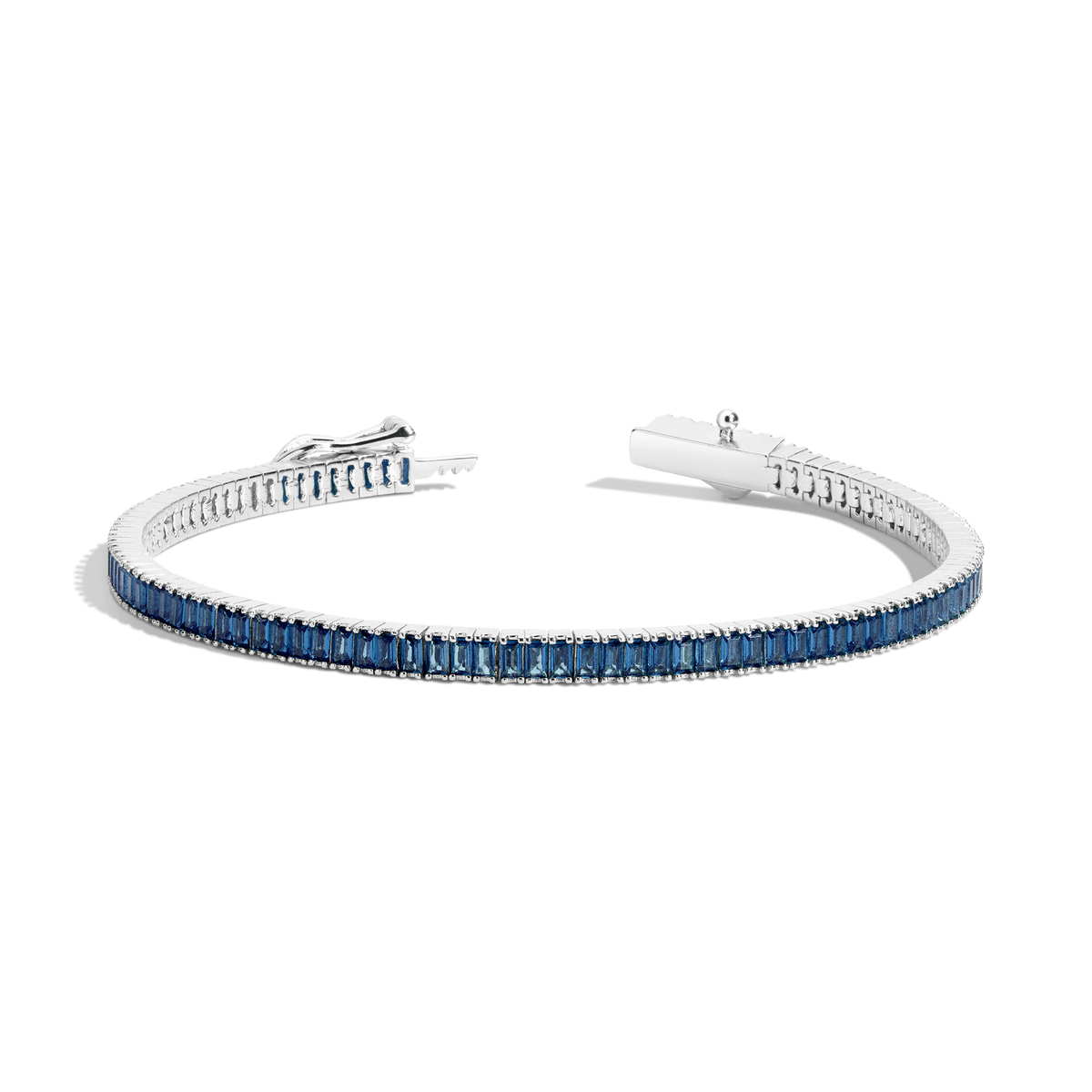 Lab Grown Blue Sapphire Baguette Tennis Bracelet