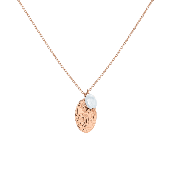 AURATE X MACENNA: Rose Garden Pendant Necklace Vermeil 14k Rose Gold White Opal