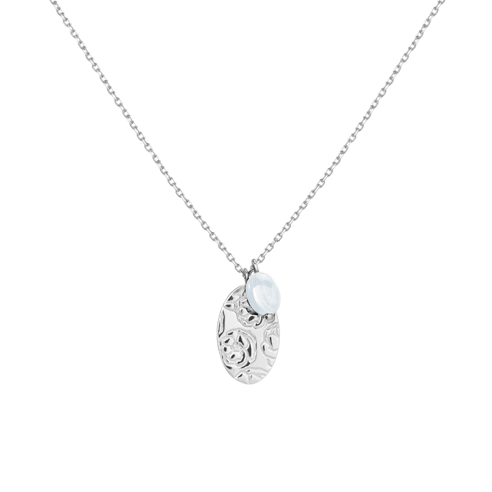 AURATE X MACENNA: Rose Garden Pendant Necklace Vermeil 14k White Gold White Opal