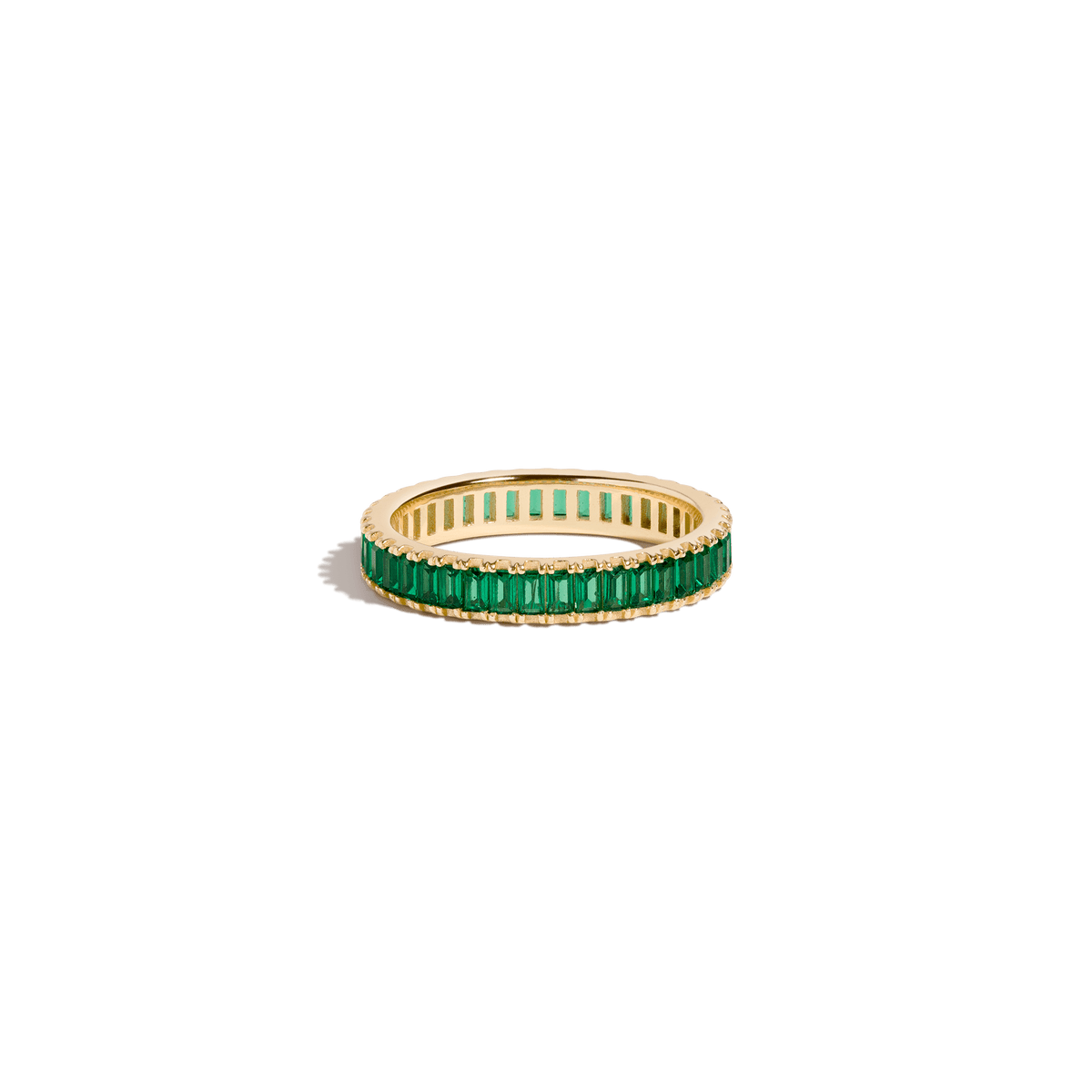 Green Emerald Baguette Eternity Ring