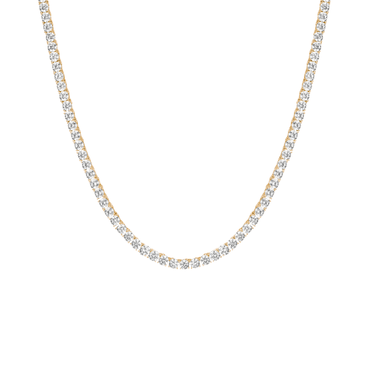 Boyfriend Lab Grown White Sapphire Tennis Necklace Vermeil Yellow Gold 32ct 20in 22in