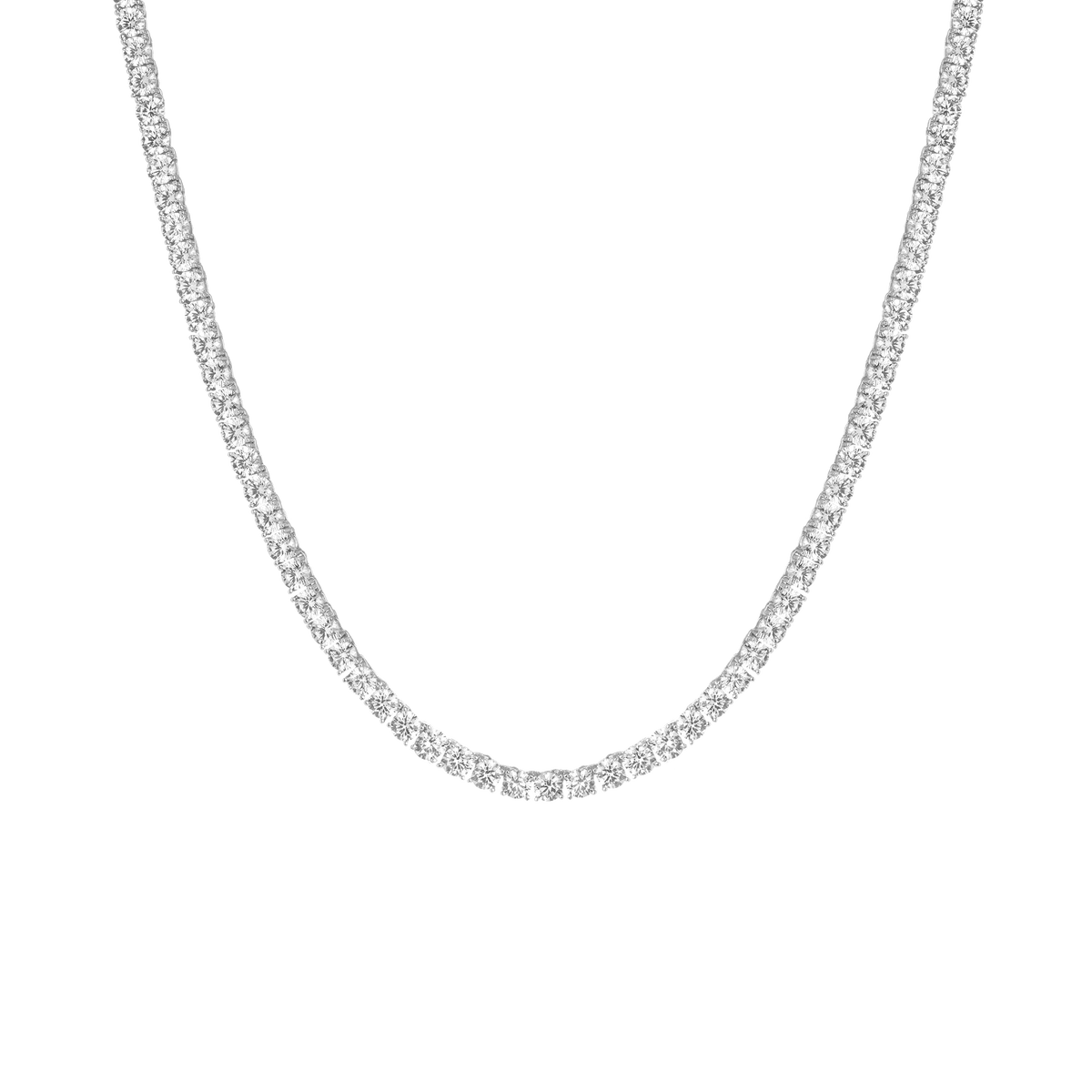 Boyfriend Lab Grown White Sapphire Tennis Necklace Vermeil White Gold 32ct 20in 22in