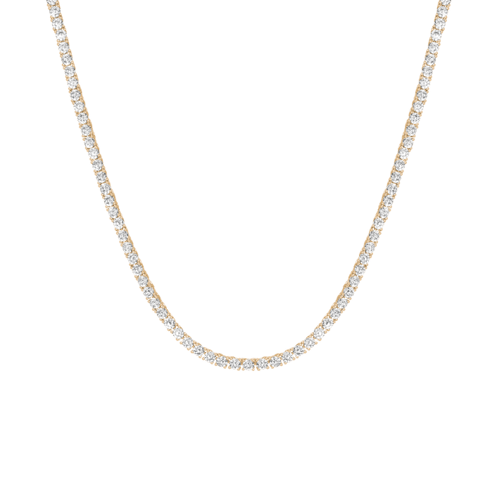 Boyfriend Lab Grown White Sapphire Tennis Necklace Vermeil Yellow Gold 16ct 20in 22in First
