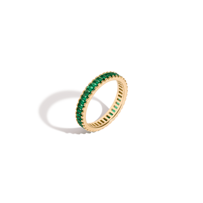 Green Emerald Baguette Eternity Ring