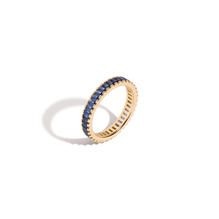 Blue Sapphire Baguette Eternity Ring Vermeil Yellow Gold First