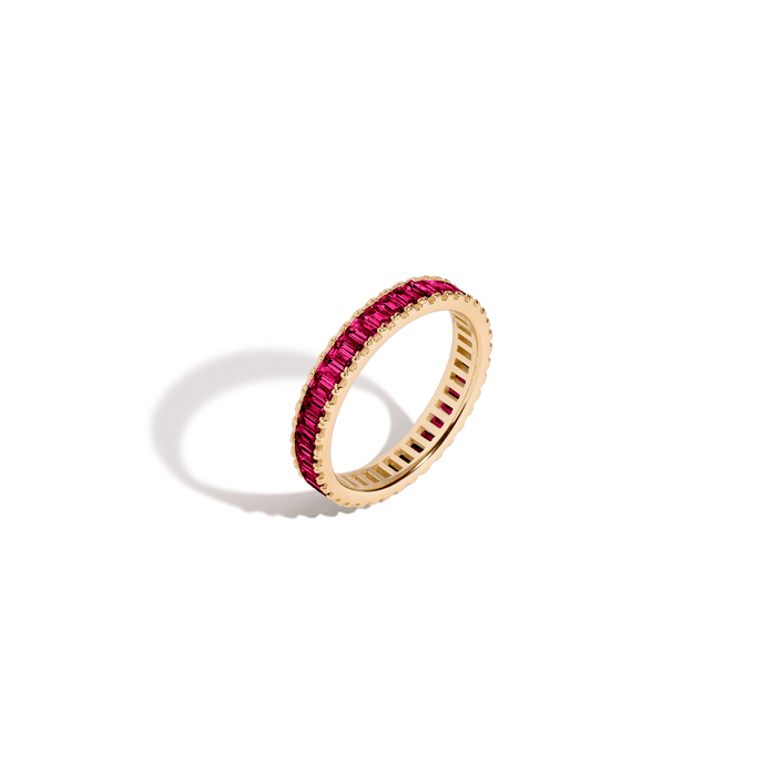 Red Ruby Baguette Eternity Ring Vermeil Yellow Gold First