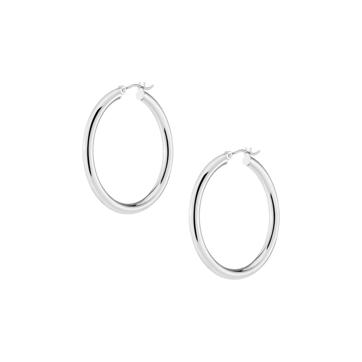 3mm Silver Hoop Earrings - 35mm Sterling Silver White Gold Pair Single First
