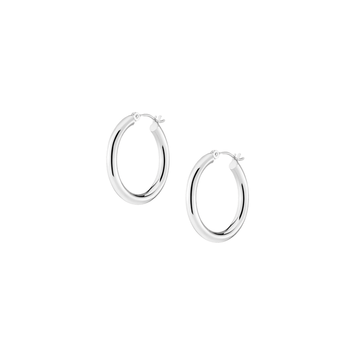 3mm Silver Hoop Earrings - 25mm Sterling Silver White Gold Pair Single First