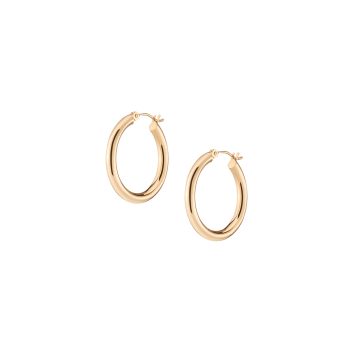 25mm Gold Hoop Earrings - 3mm 14k Yellow Gold Single Pair First