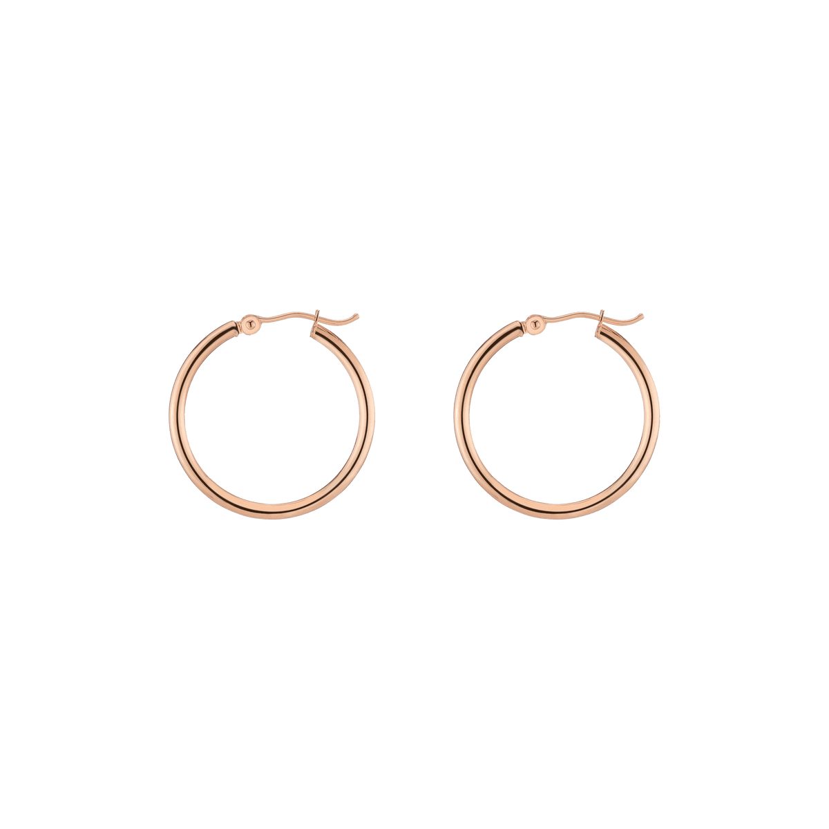 Gold Hoop Earrings - 2mm 14k Rose Gold Pair Single 25mm