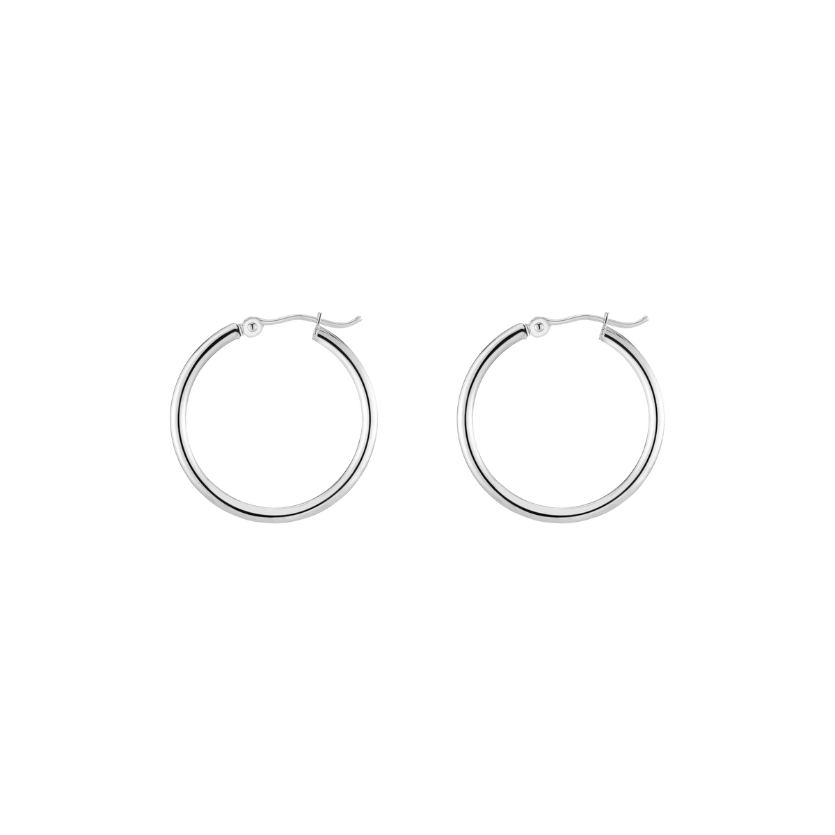 Gold Hoop Earrings - 2mm 14k White Gold Pair Single 25mm