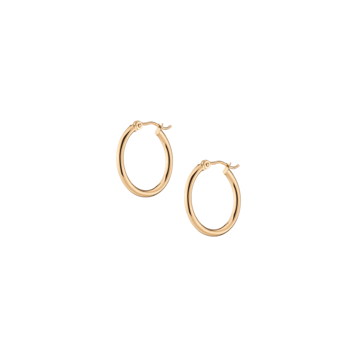 Gold Hoop Earrings - 2mm 14k Yellow Gold Pair Single 20mm