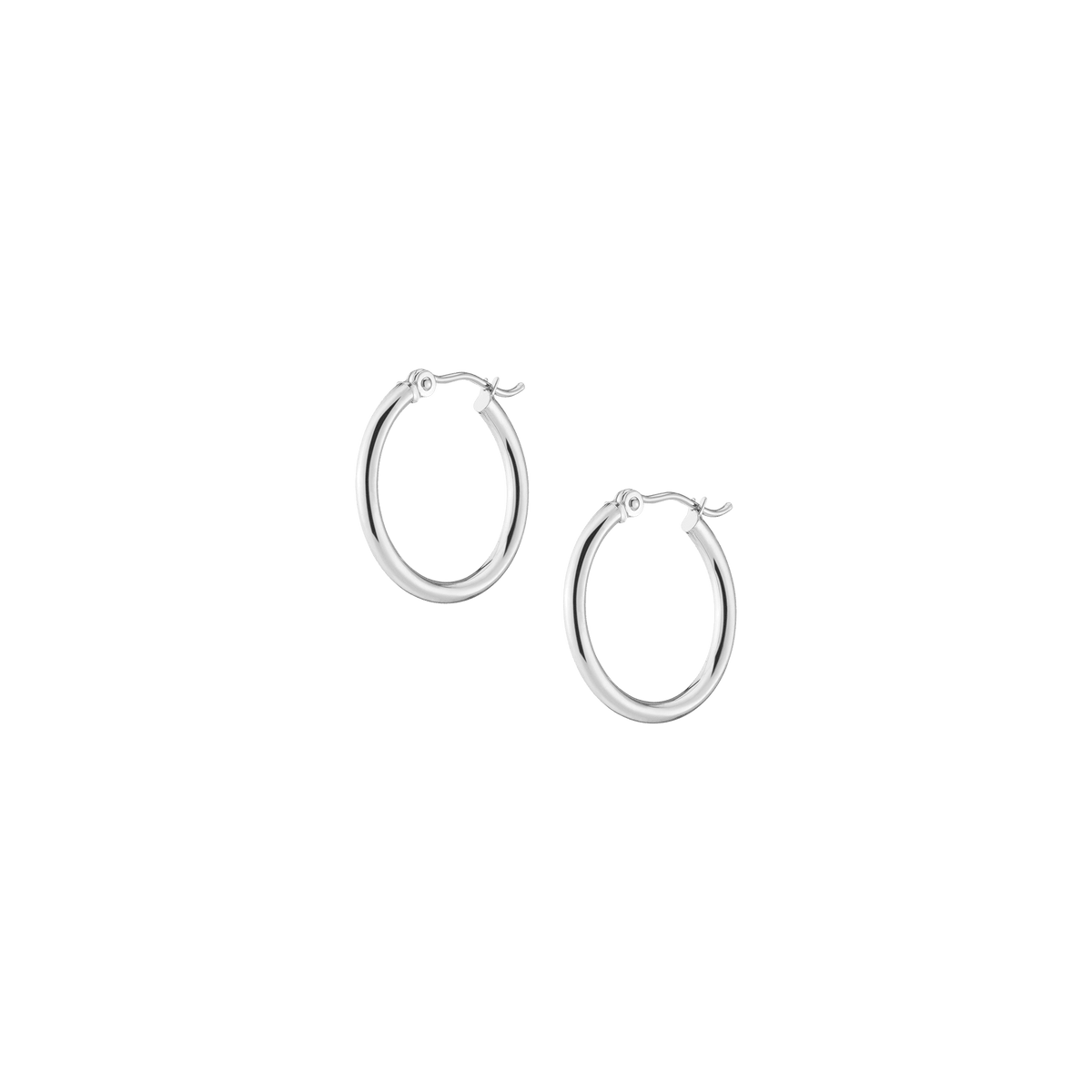 Gold Hoop Earrings - 2mm 14k White Gold Pair Single 20mm