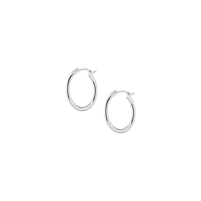 Gold Hoop Earrings - 2mm 14k White Gold Pair Single 20mm