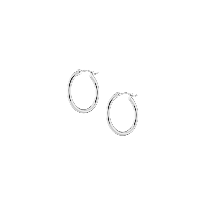 2mm Silver Hoop Earrings - 20mm Sterling Silver White Gold Pair Single First
