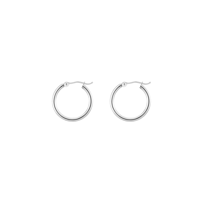 Silver Hoop Earrings - 2mm Sterling Silver White Gold Pair Single 20mm