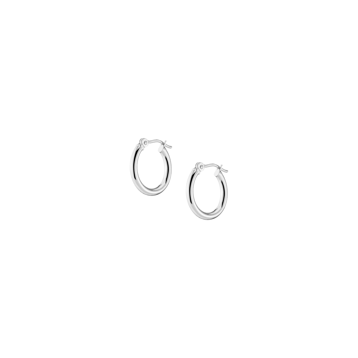 Gold Hoop Earrings - 2mm 14k White Gold Pair Single 15mm