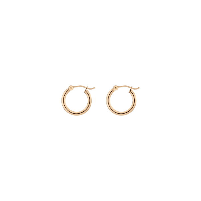 Gold Hoop Earrings - 2mm 14k Yellow Gold Pair Single 15mm