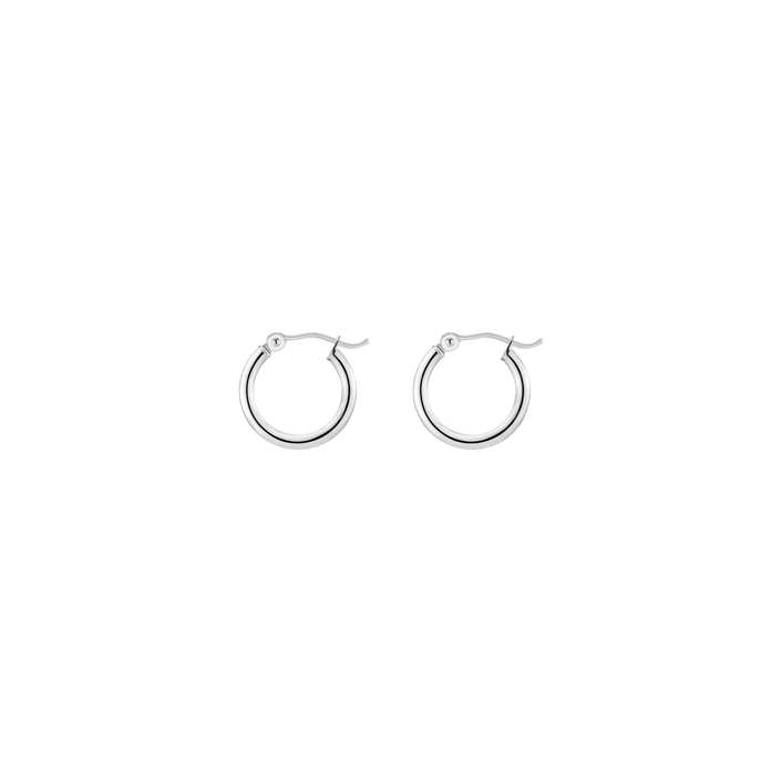 Gold Hoop Earrings - 2mm 14k White Gold Pair Single 15mm