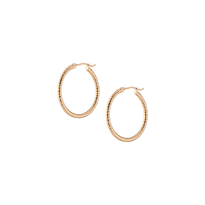 Textured Hoop Earrings 14k Yellow Gold Single Pair 25mm First