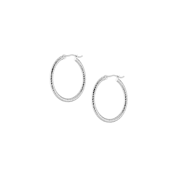 Textured Hoop Earrings 14k White Gold Single Pair 25mm First