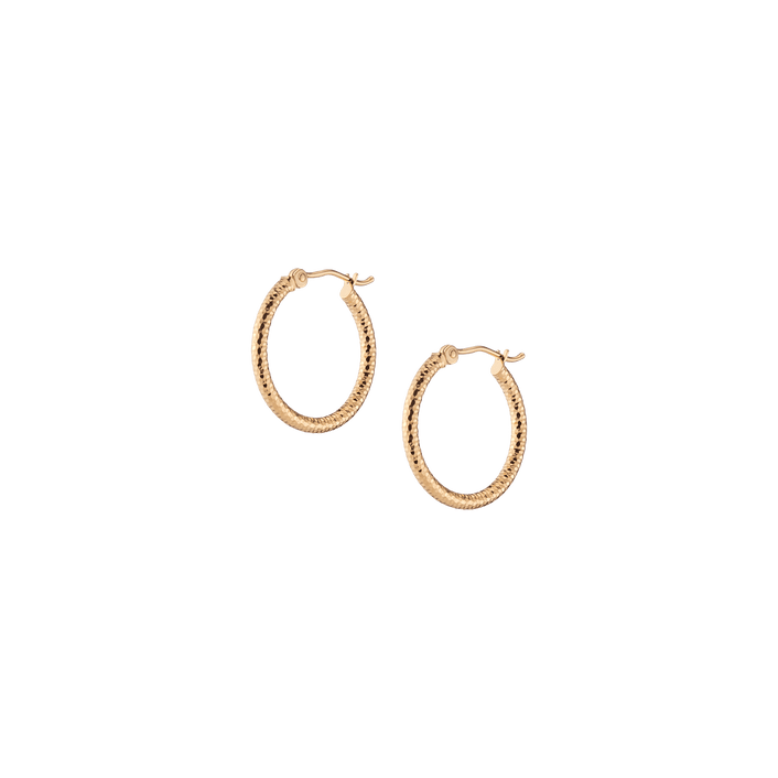 Textured Hoop Earrings 14k Yellow Gold Single Pair 20mm 