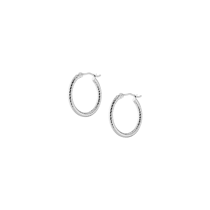 Textured Hoop Earrings 14k White Gold Single Pair 20mm 