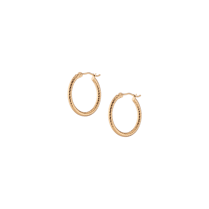 Textured Hoop Earrings - 20mm 14k Yellow Gold Single Pair First