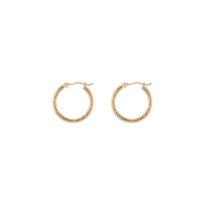 Textured Hoop Earrings 14k Yellow Gold Single Pair 20mm