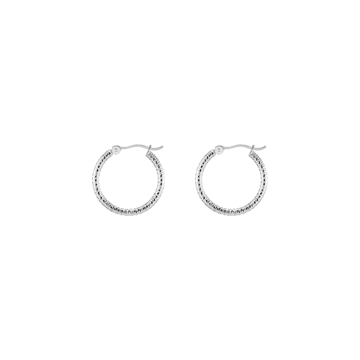 Textured Hoop Earrings 14k White Gold Single Pair 20mm