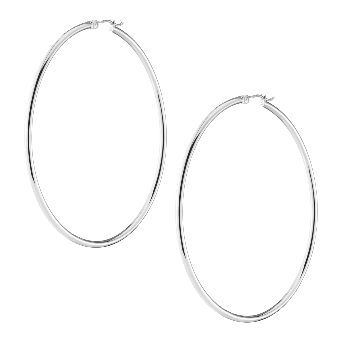 Gold Hoop Earrings - 2mm 14k White Gold Pair Single 60mm