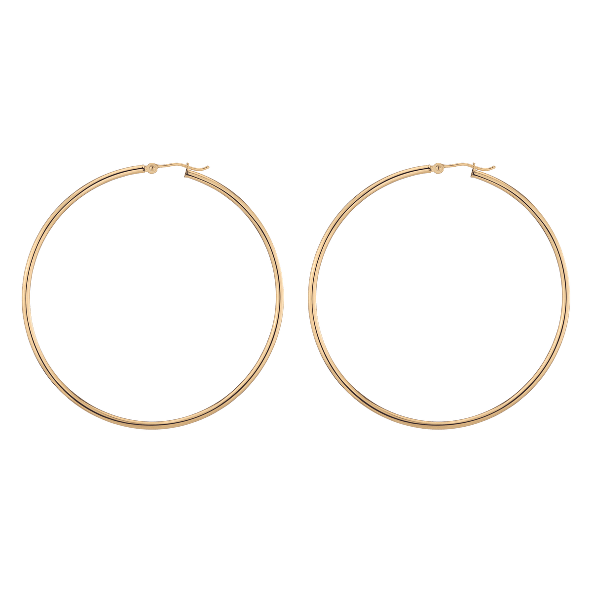 Gold Hoop Earrings - 2mm 14k Yellow Gold Pair Single 60mm