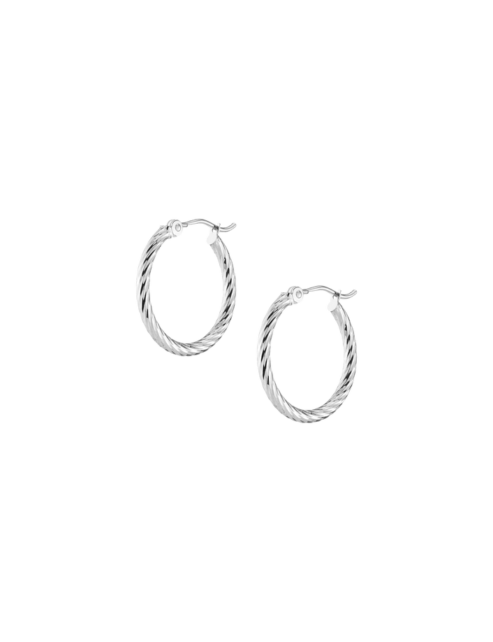 Thin Twisted Hoop Earrings 14k White Gold Single Pair 20mm First