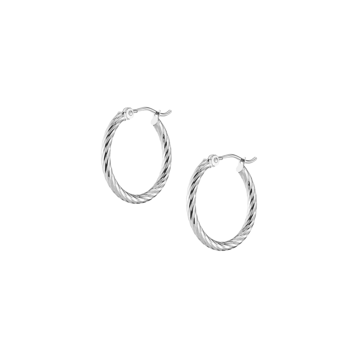 Thin Twisted Hoop Earrings 14k White Gold Single Pair 25mm