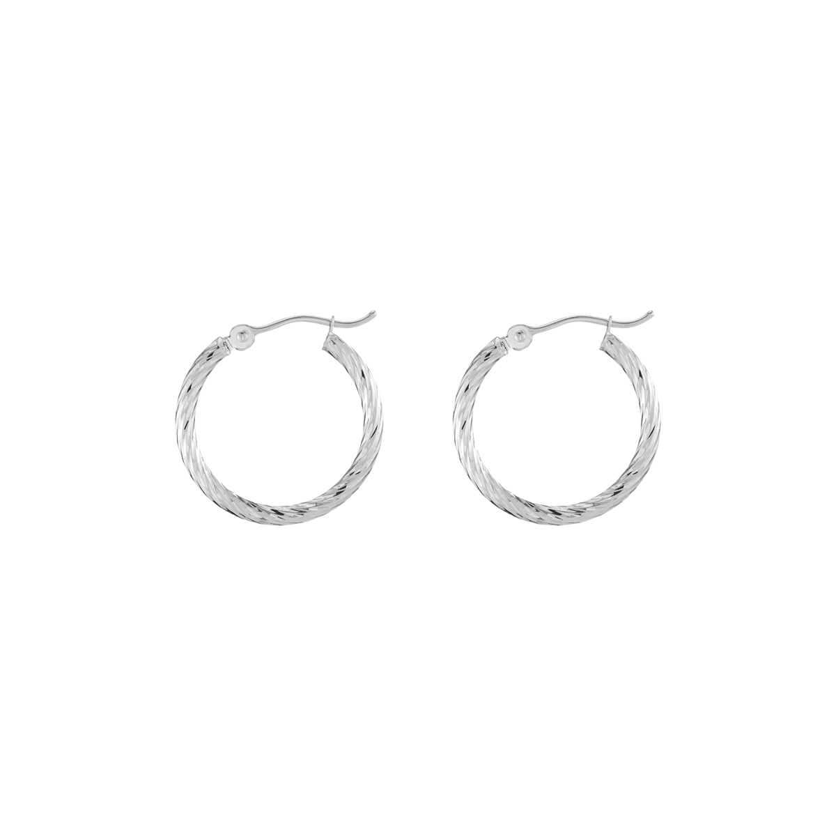 Thin Twisted Hoop Earrings 14k White Gold Single Pair 25mm