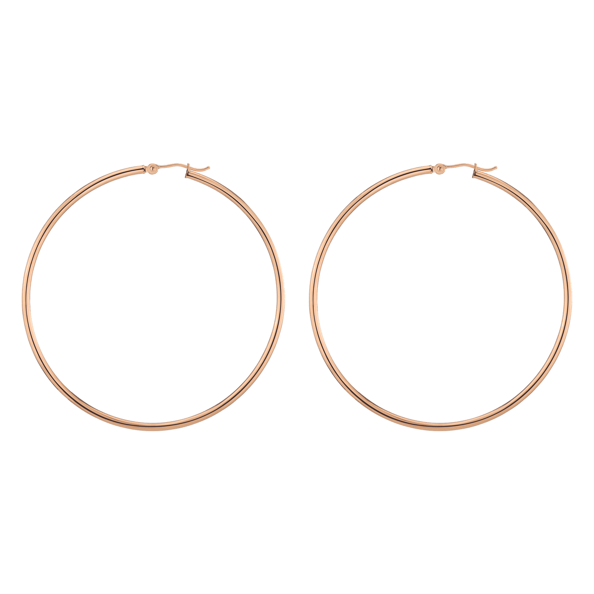 Gold Hoop Earrings - 2mm 14k Rose Gold Pair Single 60mm
