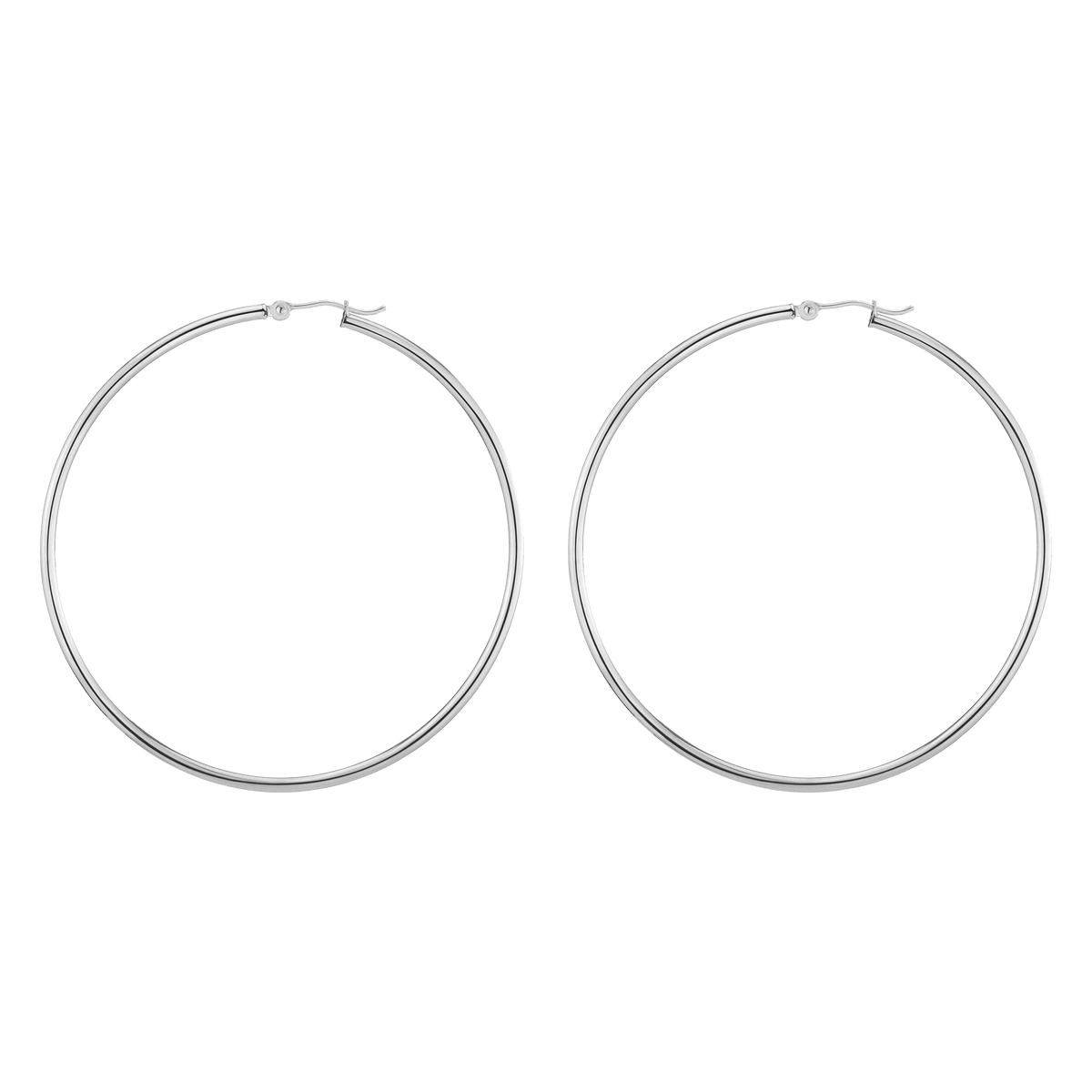 Gold Hoop Earrings - 2mm 14k White Gold Pair Single 60mm