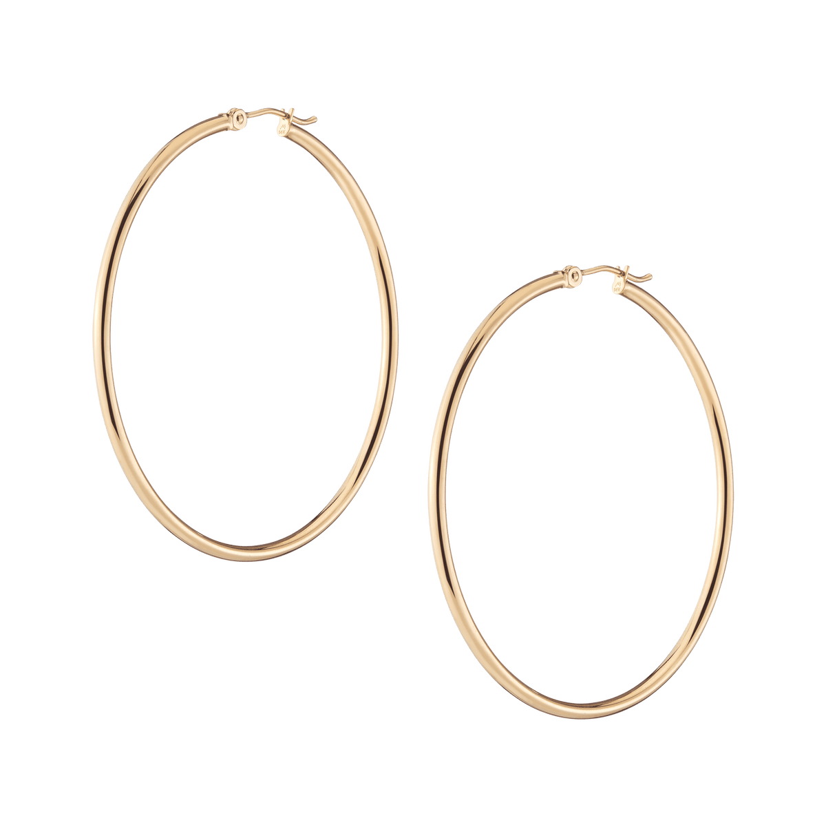 Gold Hoop Earrings - 2mm 14k Yellow Gold Pair Single 50mm