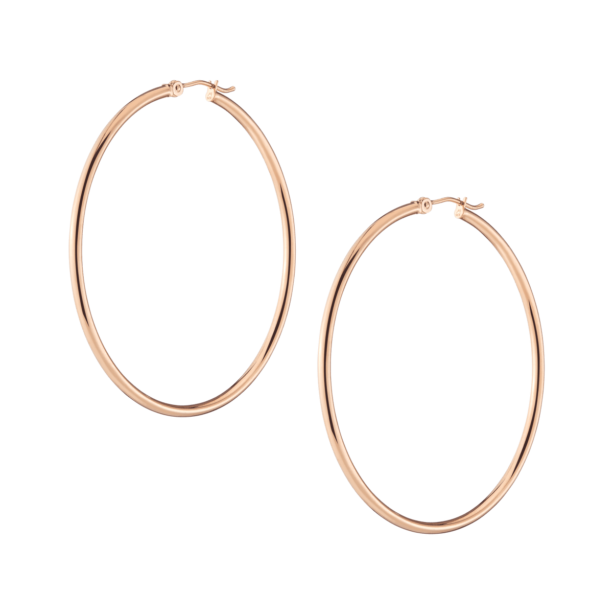 Gold Hoop Earrings - 2mm 14k Rose Gold Pair Single 50mm