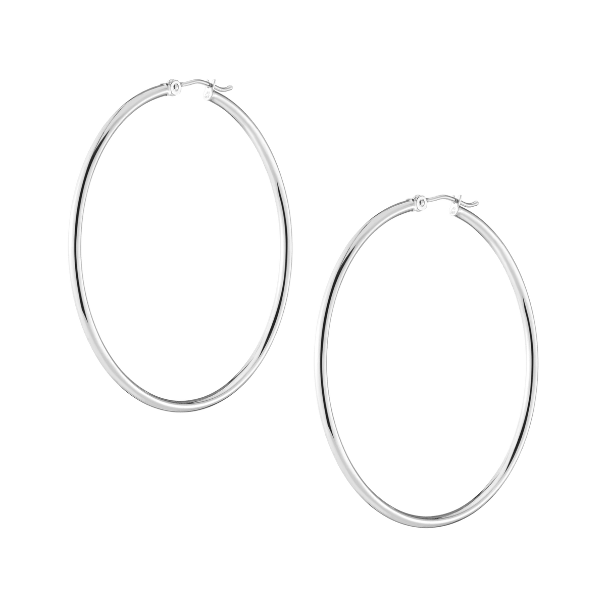 Gold Hoop Earrings - 2mm 14k White Gold Pair Single 50mm
