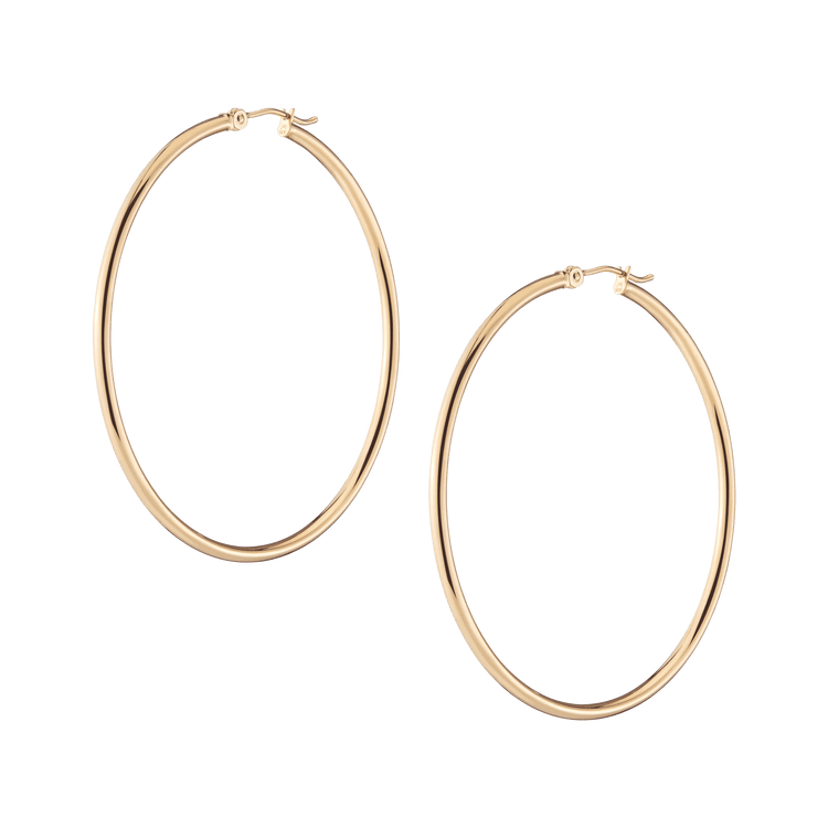 14 Karat Gold Plated 2mm x 28mm Hoop Earrings main image 1