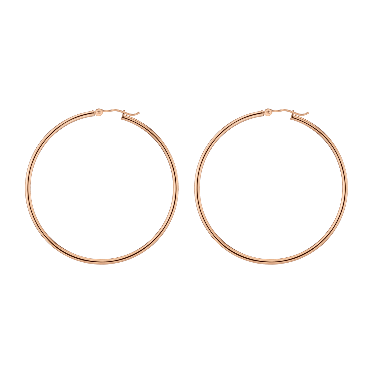 Gold Hoop Earrings - 2mm 14k Rose Gold Pair Single 50mm
