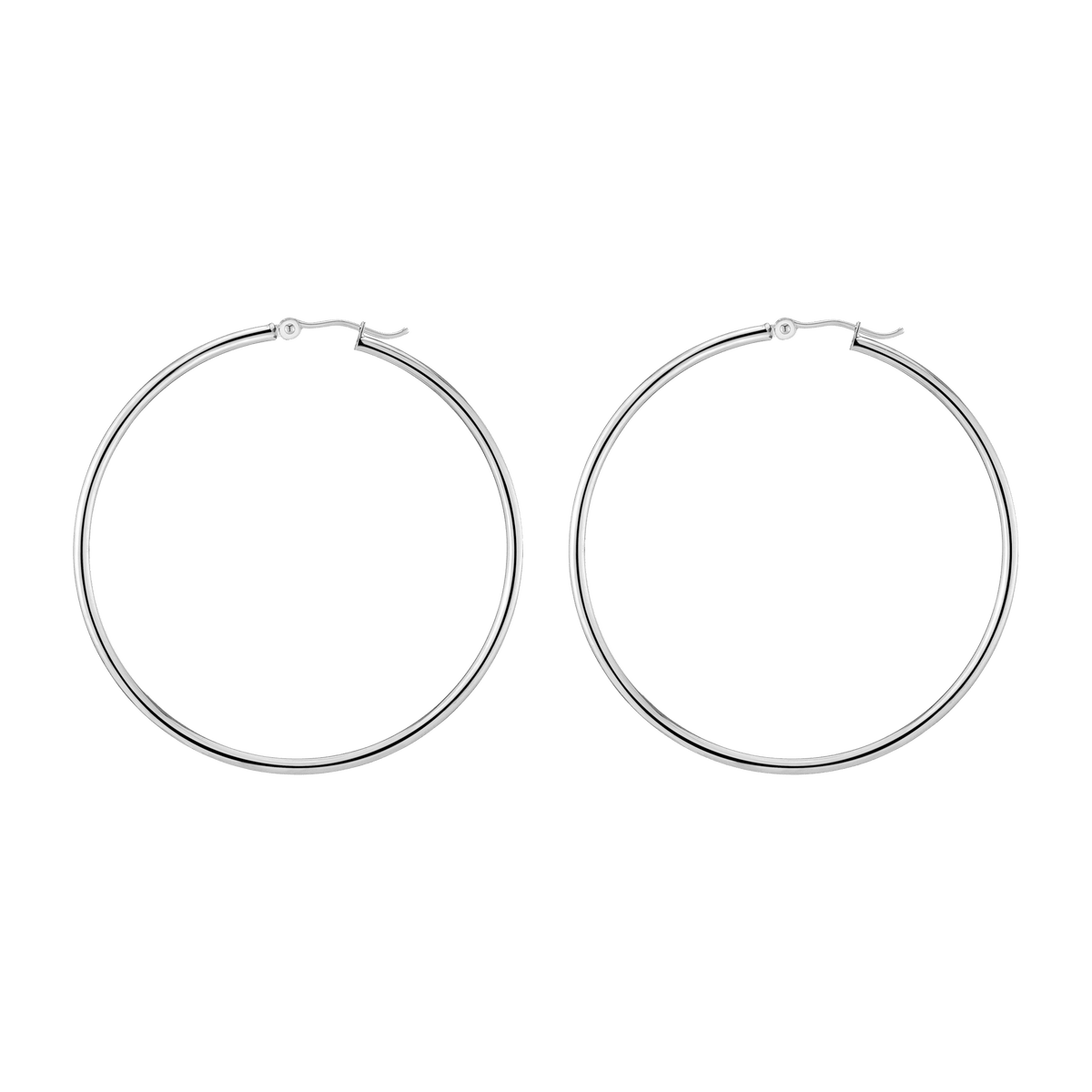 Gold Hoop Earrings - 2mm 14k White Gold Pair Single 50mm