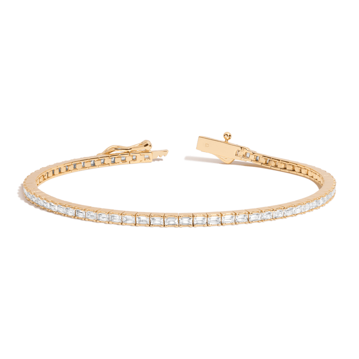 White Sapphire Horizontal Baguette Tennis Bracelet Vermeil Yellow Gold 4ct 6.5in 7in First