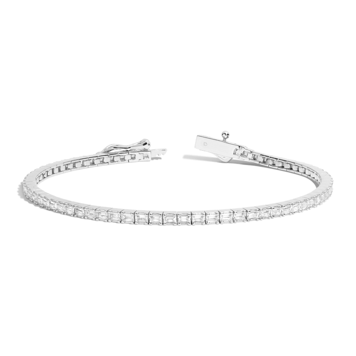 White Sapphire Horizontal Baguette Tennis Bracelet Vermeil White Gold 4ct 6.5in 7in First