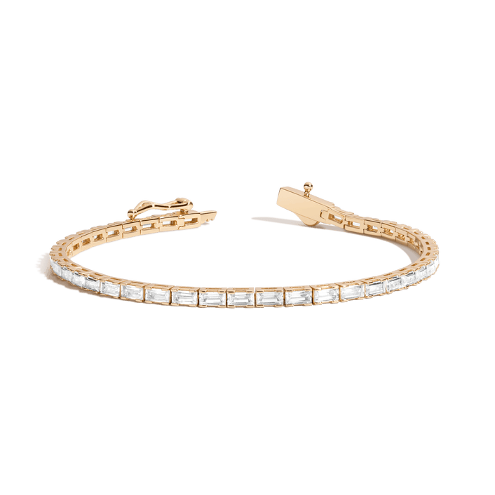 White Sapphire Horizontal Baguette Tennis Bracelet Vermeil Yellow Gold 7ct 6.5in 7in