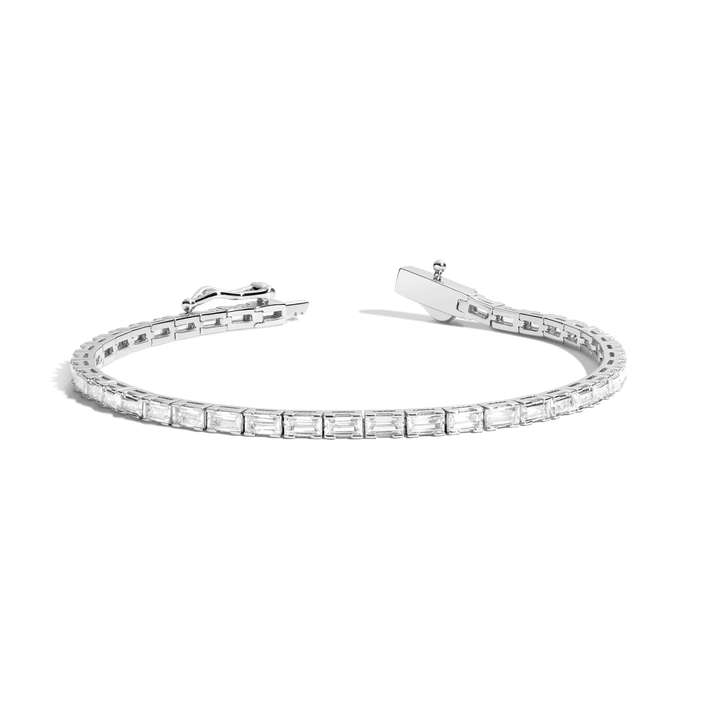 White Sapphire Horizontal Baguette Tennis Bracelet Vermeil White Gold 7ct 6.5in 7in 