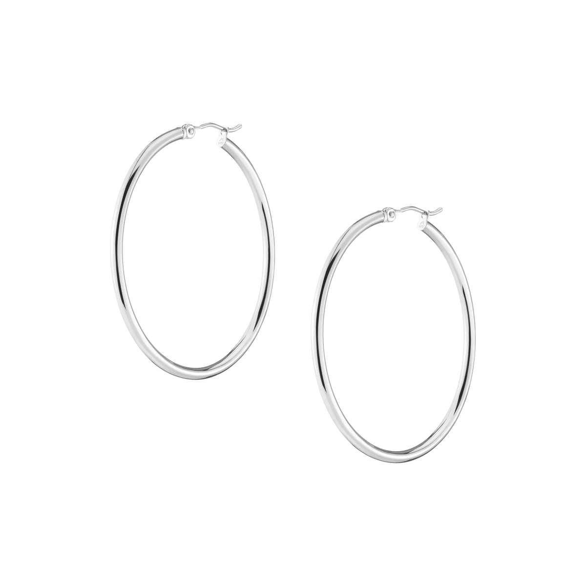 Gold Hoop Earrings - 2mm 14k White Gold Pair Single 40mm
