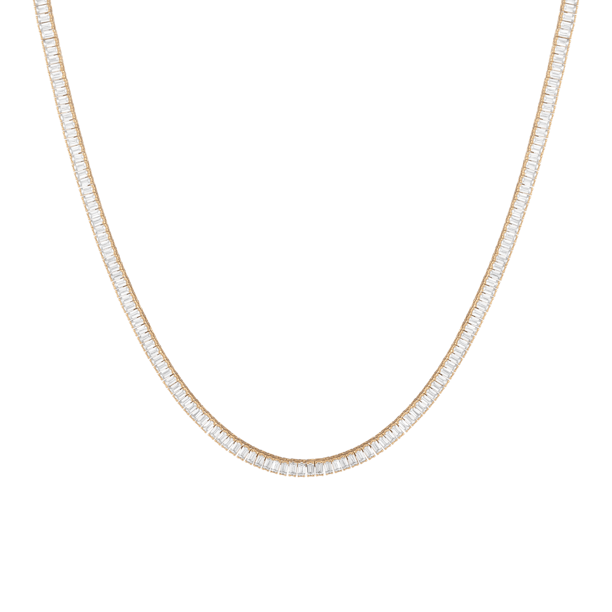 White Sapphire Baguette Tennis Necklace Vermeil Yellow Gold 13ct First